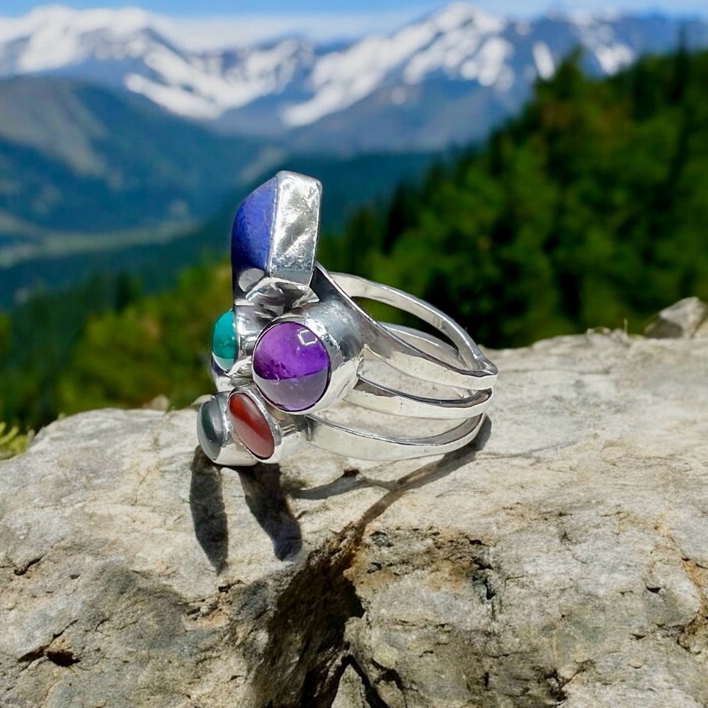🌺Vintage Nakai Sterling & Gemstone Ring - Picture 8 of 12